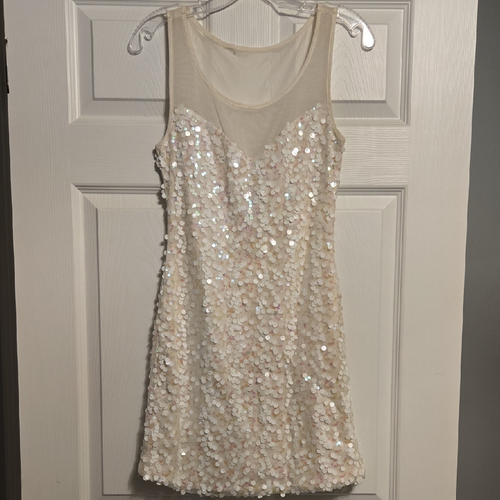 Dazzling White/Cream Sequin Mini Dress